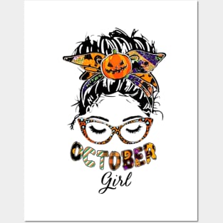 October Girl Halloween Face Wink Eyes Pumpkin Posters and Art